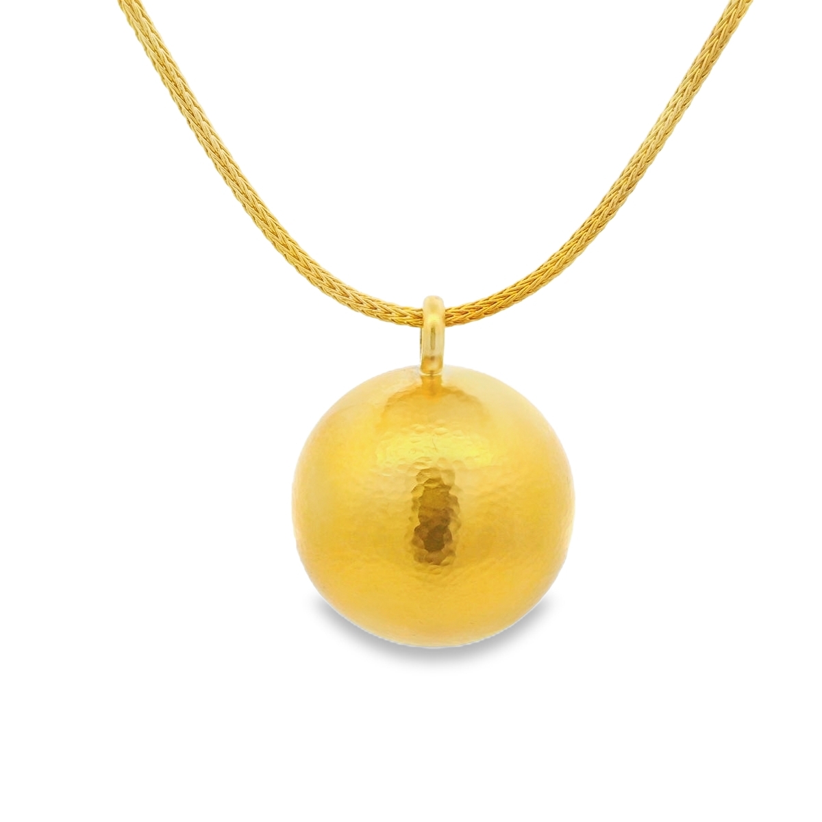 Handmade hammered sphere pendant in 18k gold